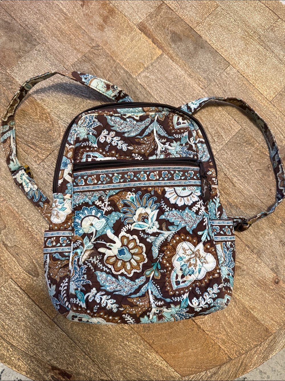 Quilted Floral Backpack in Brown and Teal